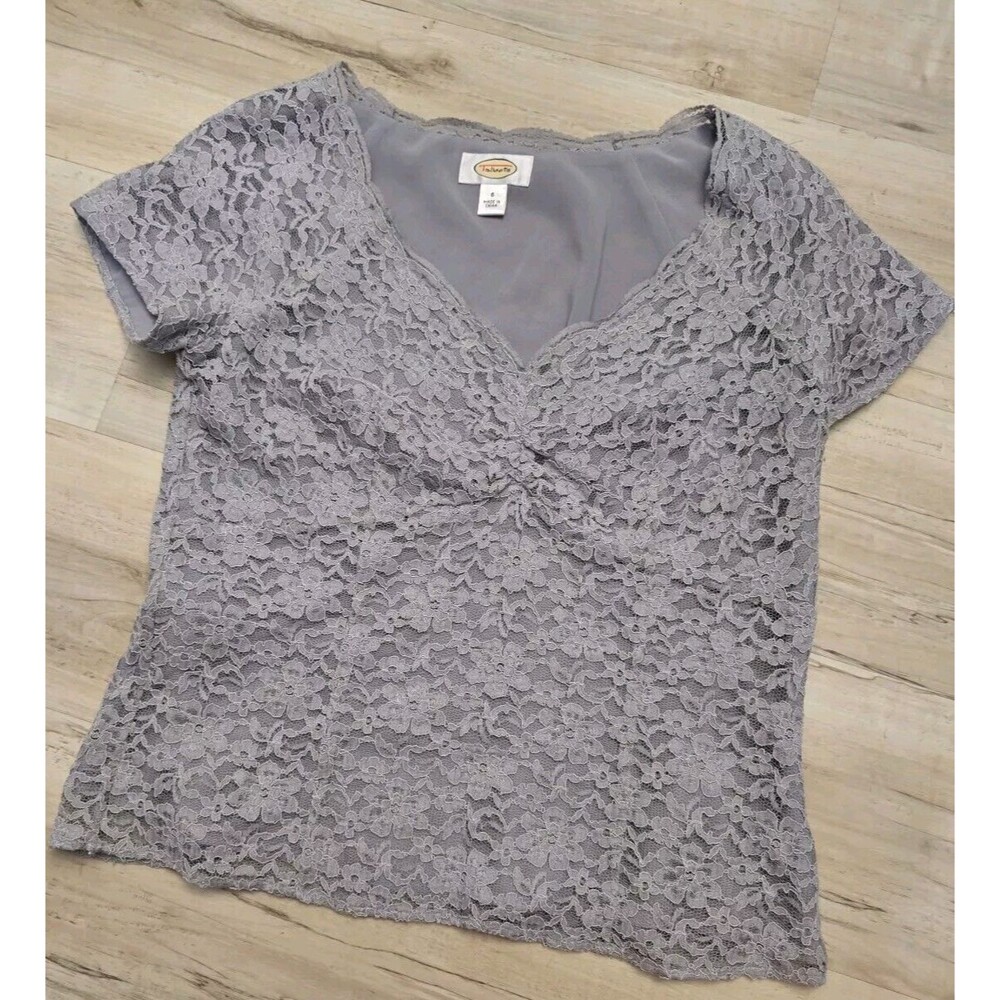 Silver Lace Talbots Side Zip Top Blouse Classic Versatile Size 6 Lined V Neck